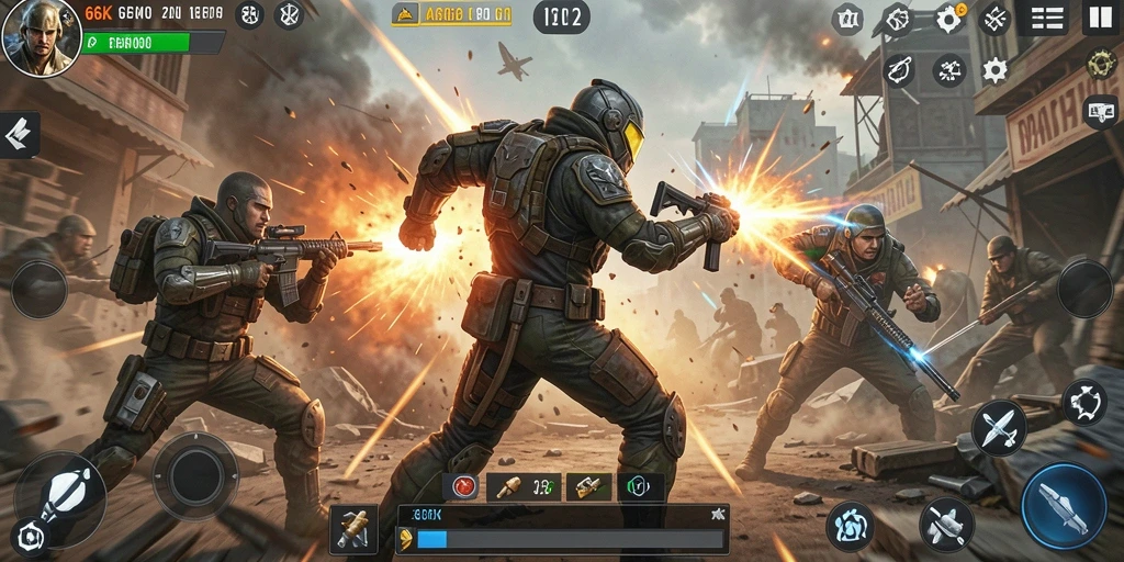 Tangkapan layar gameplay 66K yang menampilkan aksi seru pertempuran.