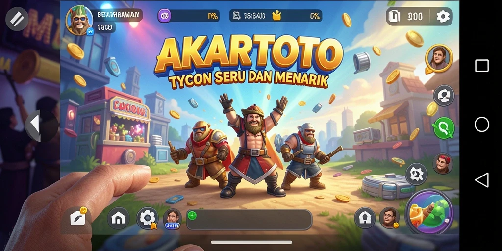Tampilan gameplay <strong>AKARTOTO</strong> dengan elemen Tycoon yang menarik dan interaktif.