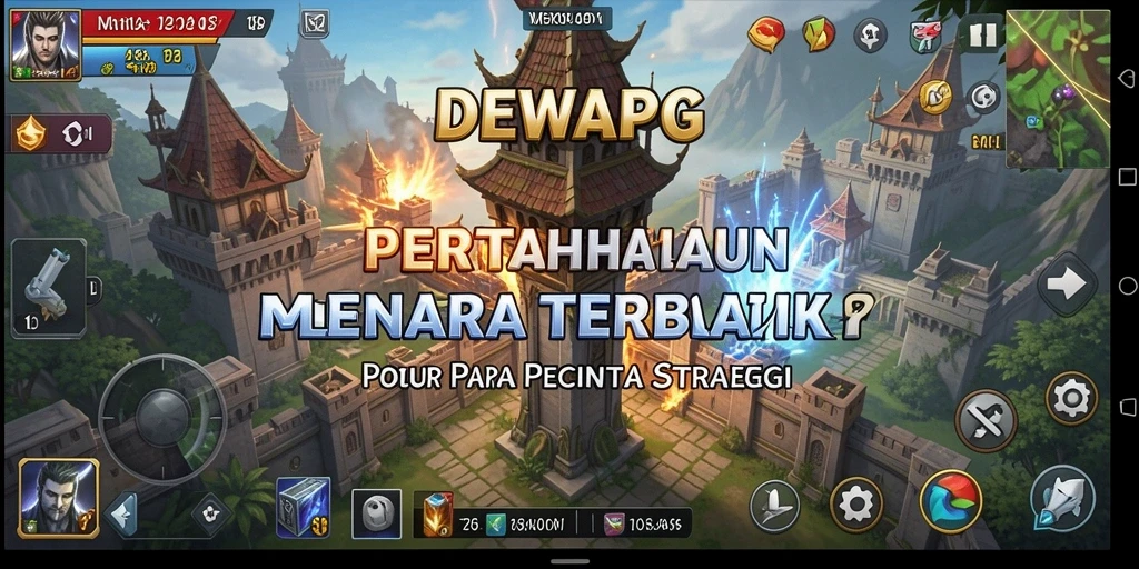 Screenshot gameplay menampilkan pertahanan menara di DEWAPG.