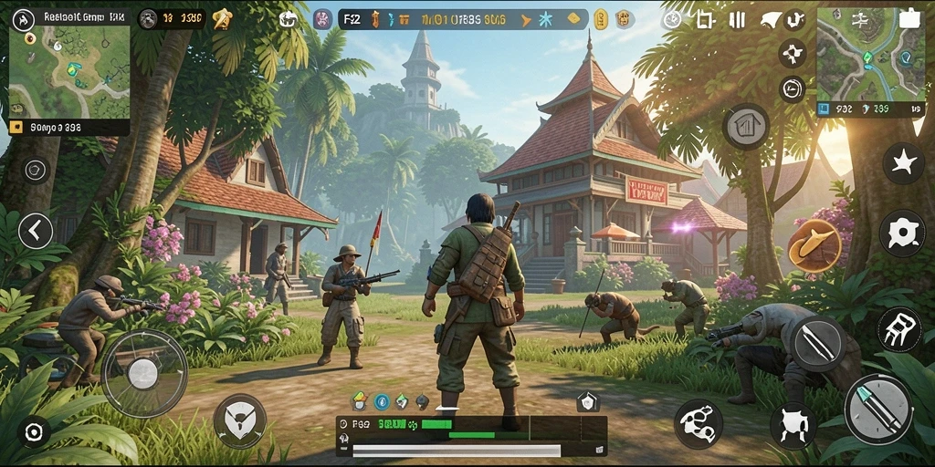 Screenshot F32 menampilkan gameplay penuh warna dan interaktif.