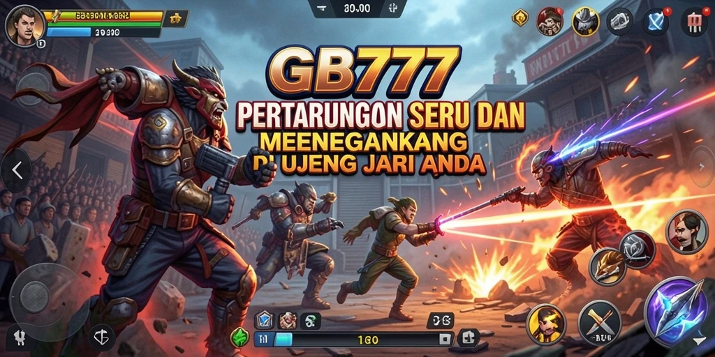 Tampilan gameplay GB777 dengan pertarungan penuh aksi dan karakter unik.
