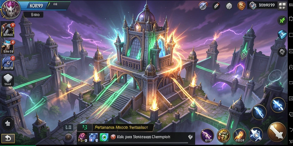 Tangkapan layar menunjukkan gameplay di KOIN99 dengan menara yang siap bertahan.