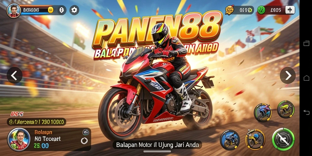 Tampilan gameplay seru dari PANEN88 dengan motor balap yang memukau.