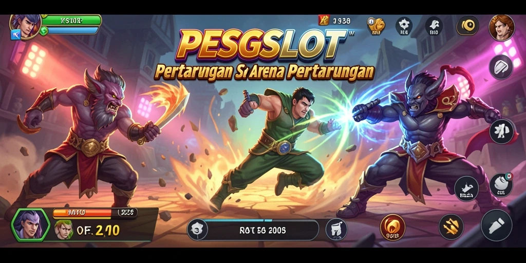 Tampilan gameplay PESGSLOT dengan pertarungan yang dinamis dan karakter unik.