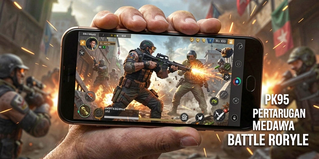 Tampilan seru dari gameplay PK95 dalam pertarungan Battle Royale.