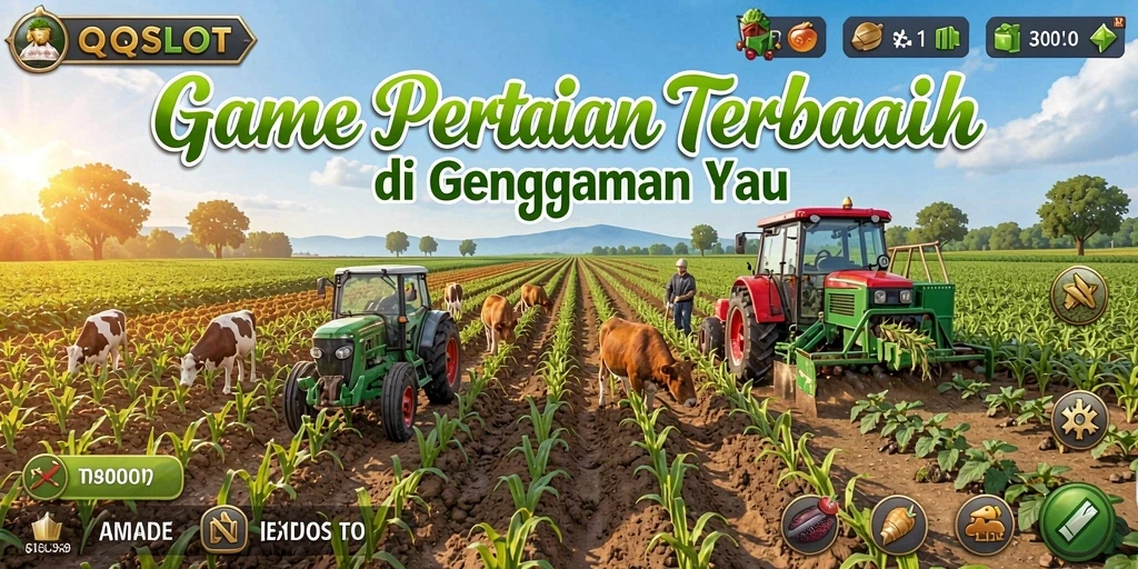 Tampilan gameplay QQSLOT yang menarik dengan aktivitas bertani.