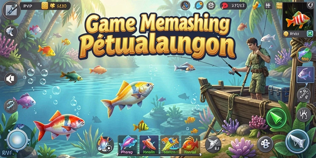 Screenshot gameplay RPVIP6 menampilkan aksi memancing seru di laut.
