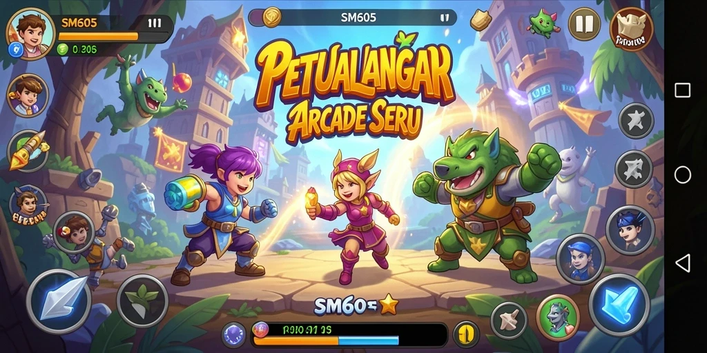 Tangkapan layar gameplay menampilkan karakter melompati rintangan di dunia vibrant.