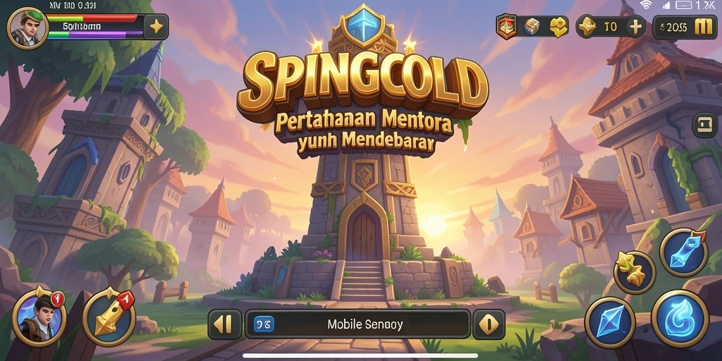 Tampilan gameplay SPINGOLD menunjukkan strategi Tower Defense yang seru dan menegangkan.