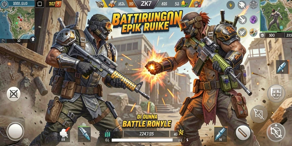 Gameplay intens ZK7 dalam aksi Battle Royale yang mendebarkan.